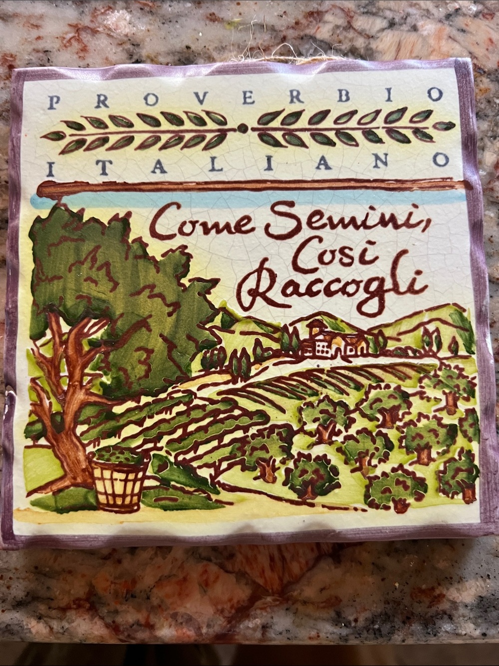 Italian Vineyard Decorative Tile Art - Green & Brown